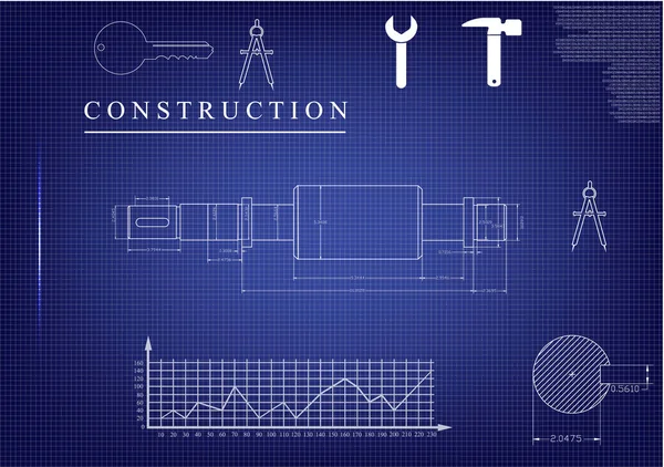 Maschinenbau-Zeichnungen auf blauem Hintergrund — Stockvektor