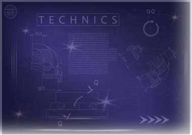 Mavi bir arka plan üzerinde makine yapım çizimleri