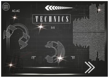 Makine yapım çizimler siyah bir arka plan üzerinde