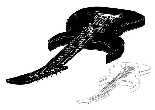 Guitarra preta sobre fundo branco — Vetor de Stock