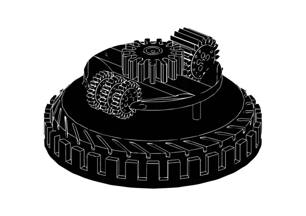 Siyah dişli mekanizması — Stok Vektör