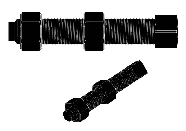黑螺栓与螺母上的白色 — 图库矢量图片