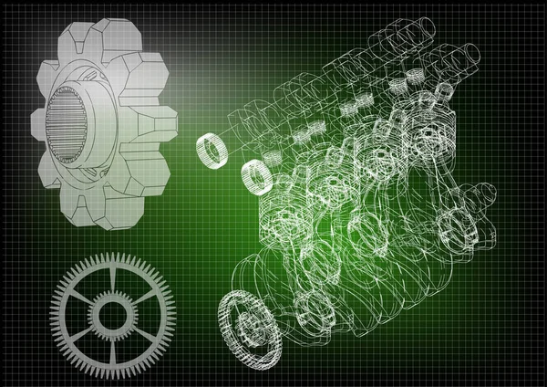 El motor del coche y los engranajes — Archivo Imágenes Vectoriales