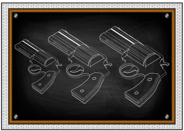 Três pistolas brancas em preto — Vetor de Stock