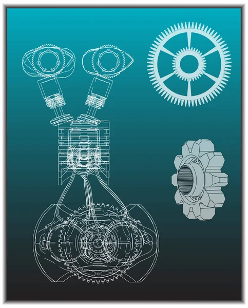 Il motore e gli ingranaggi dell'auto — Vettoriale Stock
