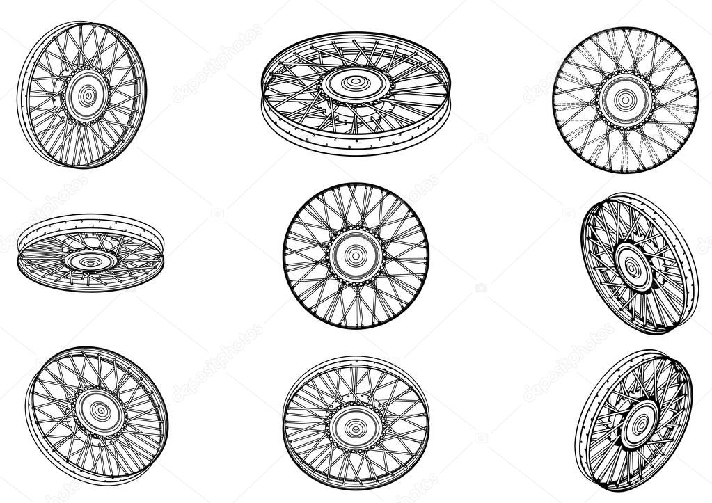 motorcycle wheels on a white 