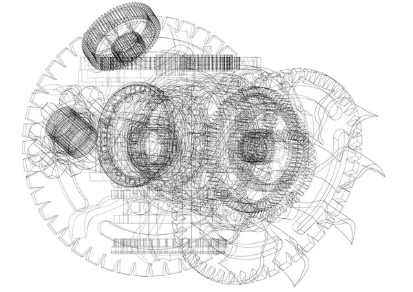 Versnelling mechanisme op wit — Stockvector