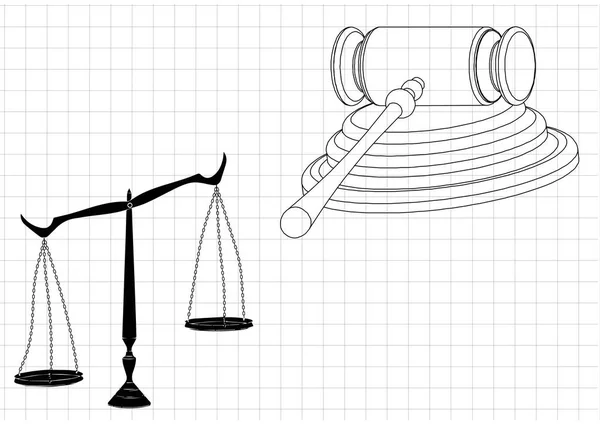 Hamer rechter, schalen van Justitie — Stockvector