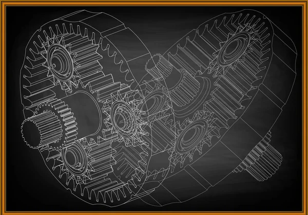 3D-s modellje a planetáris mechanizmus — Stock Vector