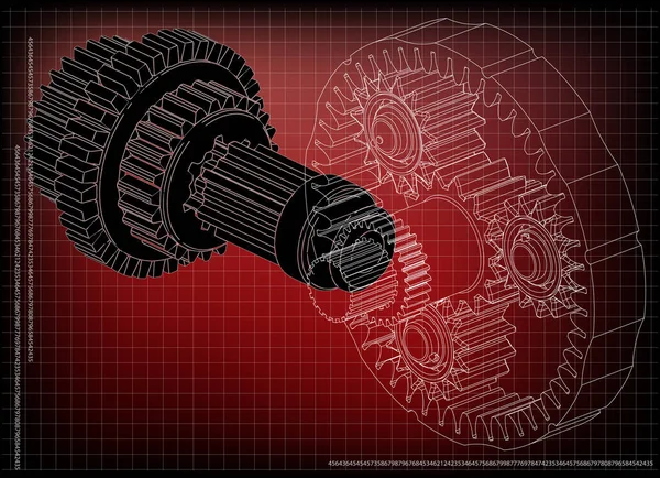 3D-model van het planetaire mechanisme — Stockvector