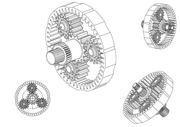 Modelo 3d del mecanismo planetario — Archivo Imágenes Vectoriales