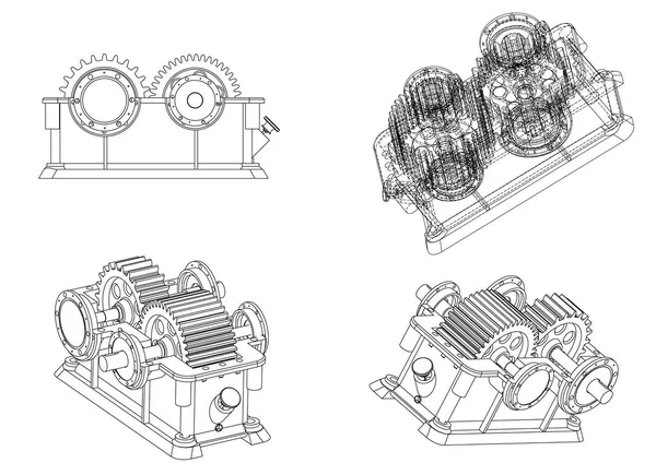 Desenho de construção de máquinas. carro motor em um branco • adesivos para  a parede vetor, ciência, educação