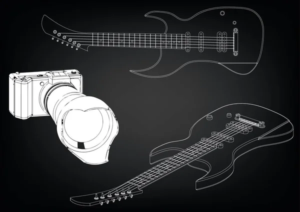 Guitarra em um preto — Vetor de Stock