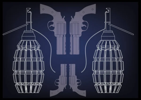 ピストルと手榴弾の 3 d モデル — ストックベクタ