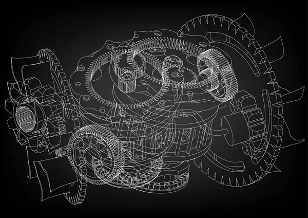 Getriebemechanismus auf schwarz — Stockvektor