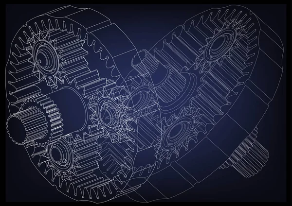 3D-s modellje a planetáris mechanizmus — Stock Vector