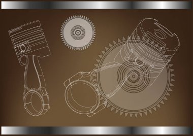 3D model pistonlu ve dişli