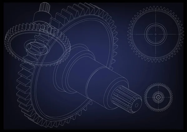 Modelo 3d de una rueda dentada sobre un azul — Archivo Imágenes Vectoriales