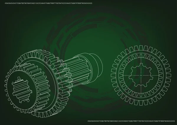 Egy fogaskerekű egy zöld 3D-s modellje — Stock Vector