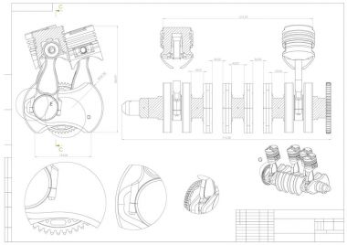 Bina çizim makine. Beyaz bir araba motoru