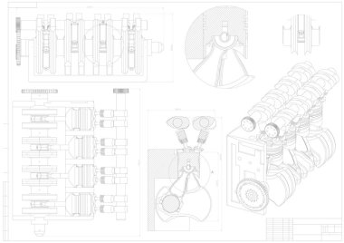 Bina çizim makine. Beyaz bir araba motoru