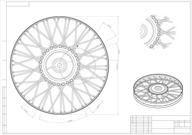 Çizim ve 3d modeli tekerlekleri iğneler