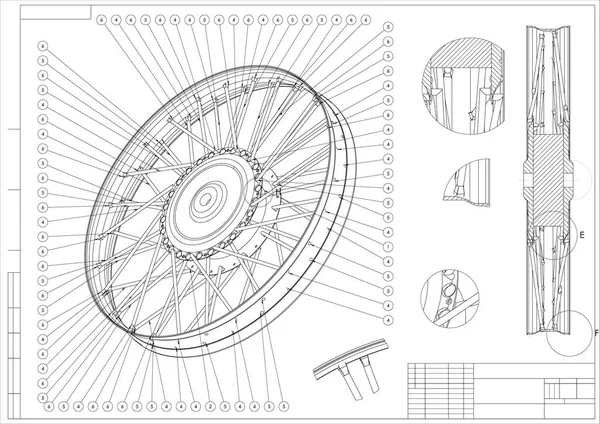 Desenho e modelo 3d rodas com agulhas —  Vetores de Stock