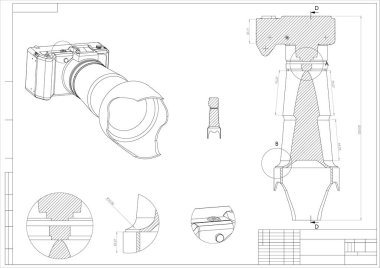 Kamerayı beyaz bir çizim ve 3d modeli