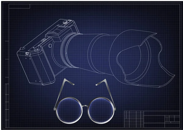 3d 照相机的蓝色的模型 — 图库矢量图片