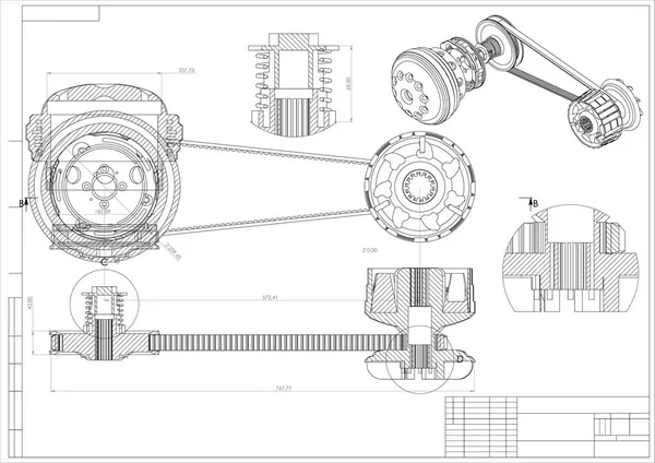 Dibujo de ingeniería en un blanco. 3d — Vector de stock