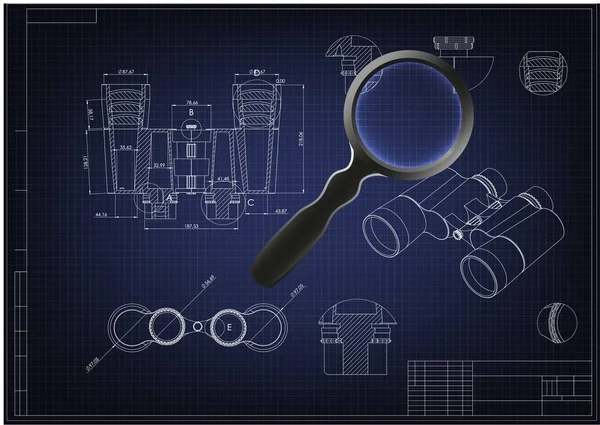 Desenho e modelo 3d de binóculos —  Vetores de Stock