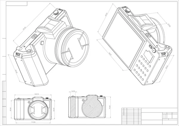 3D-Modell der Kamera auf weißem Hintergrund — Stockvektor