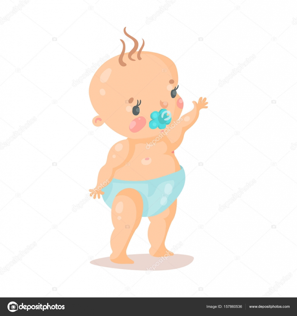 Bebe Dessin Anime Mignon Dans Une Couche Avec Sucette Vecteur De Caracteres Colores Illustration Image Vectorielle Par Happypictures C Illustration