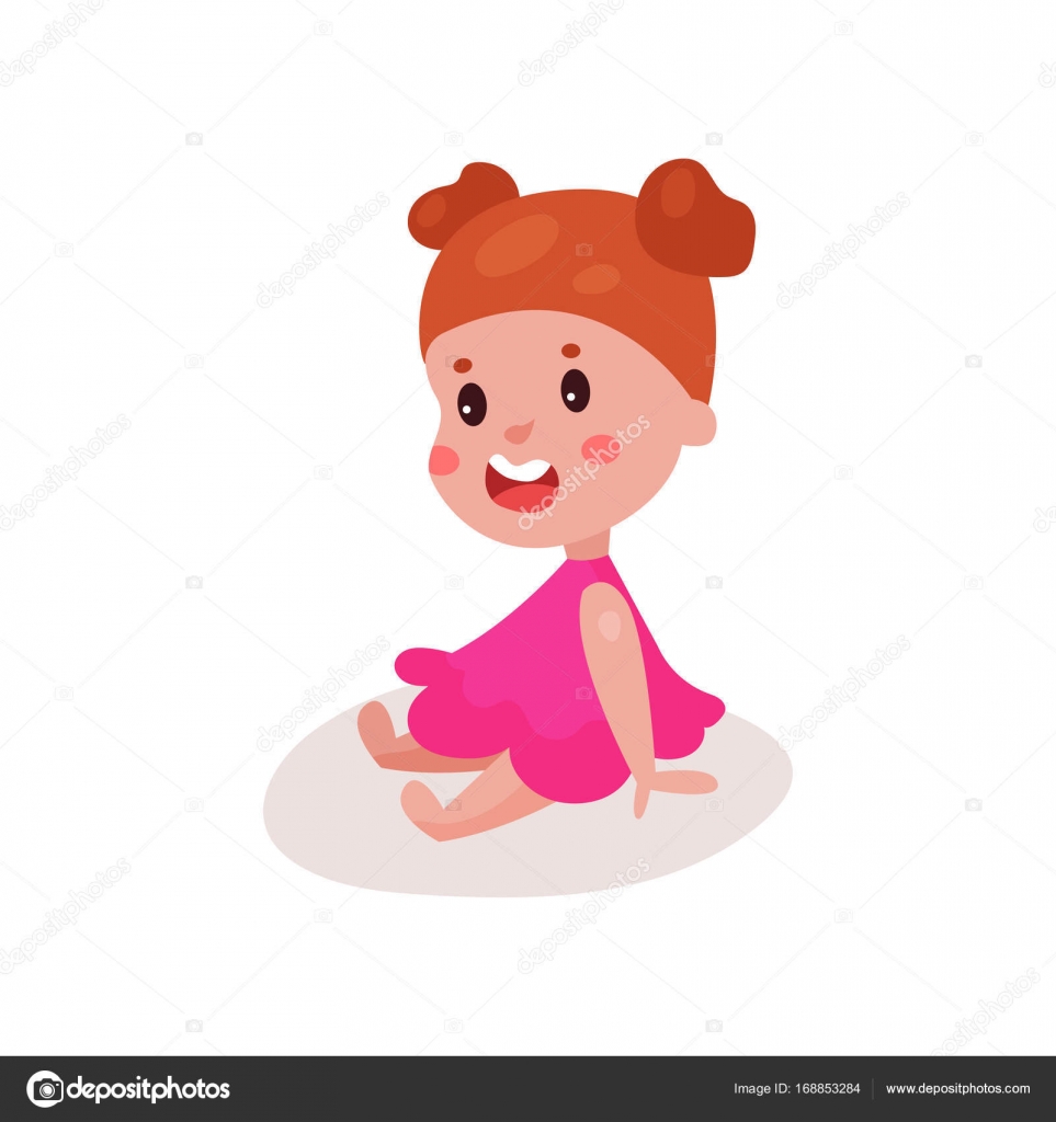 Redhead sveglio bambina seduta sul pavimento kid imparando e giocando variopinto del fumetto illustrazione su sfondo bianco — Vettoriali di Happypictures