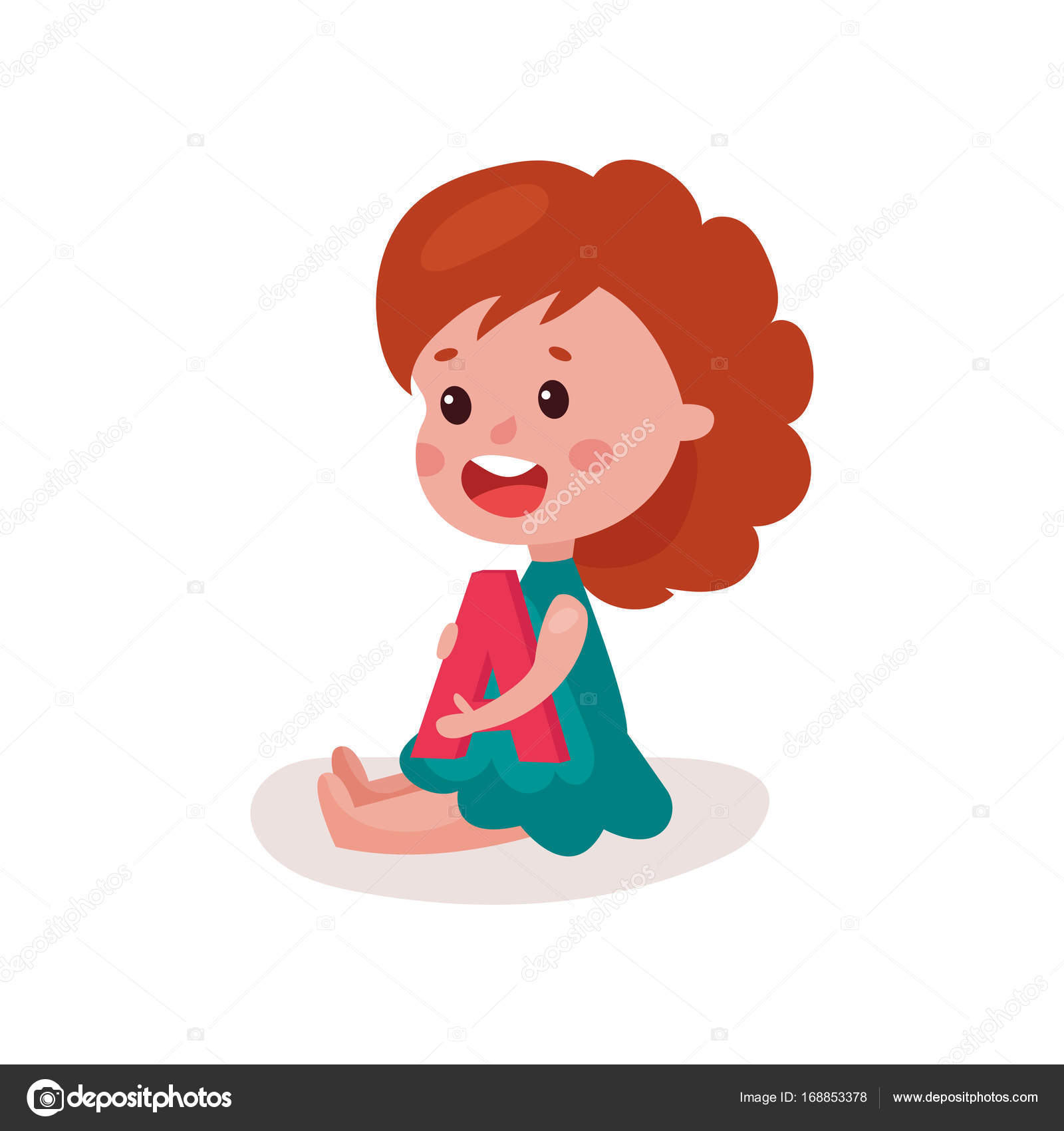 Urocza Ruda Dziewczynka Siedzi Na Podłodze Grając Z Literą