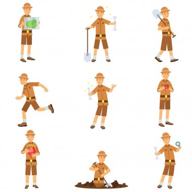 Set of archaeologist character actions vector Set of archaeologist character actions vector