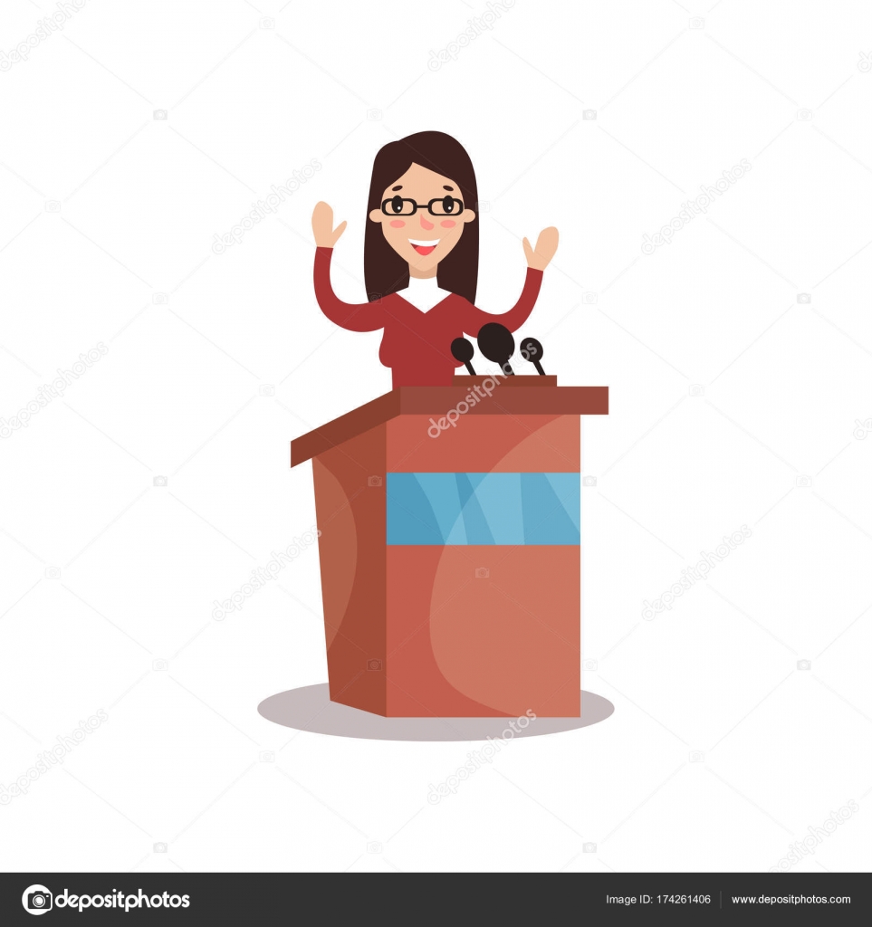 手を上げるし、スピーチ、演説、政治討論の演壇の後ろに女性政治家