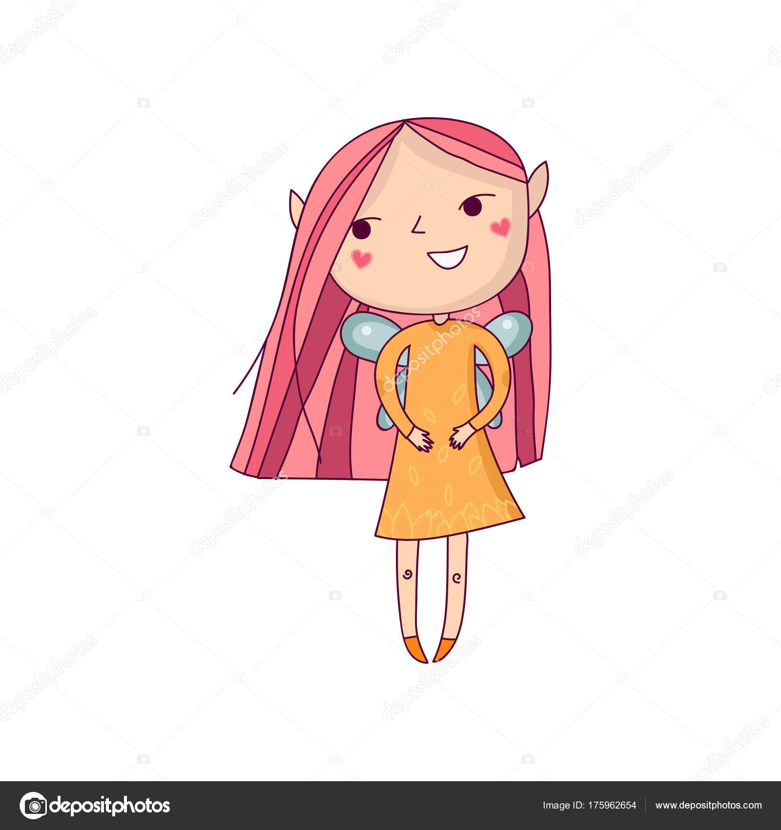 Pink Hair Elf Ears Cute Smiling Girl With Pink Hair