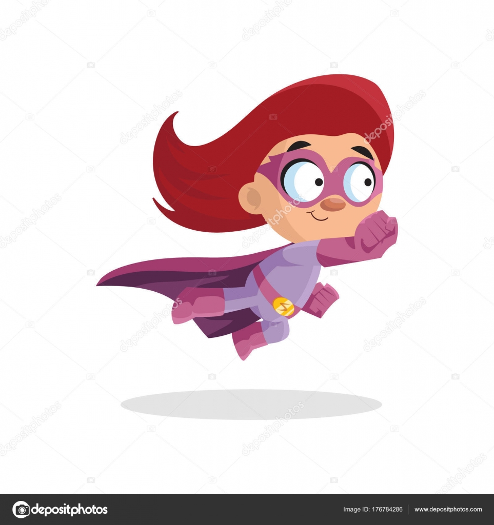 Personnage Fille Mignon Drôle Super Héros Dans Un Costume - 