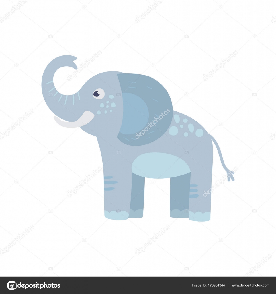 Elefante blu divertente con tronco lungo orecchie grandi e macchie sulla schiena Animale selvatico