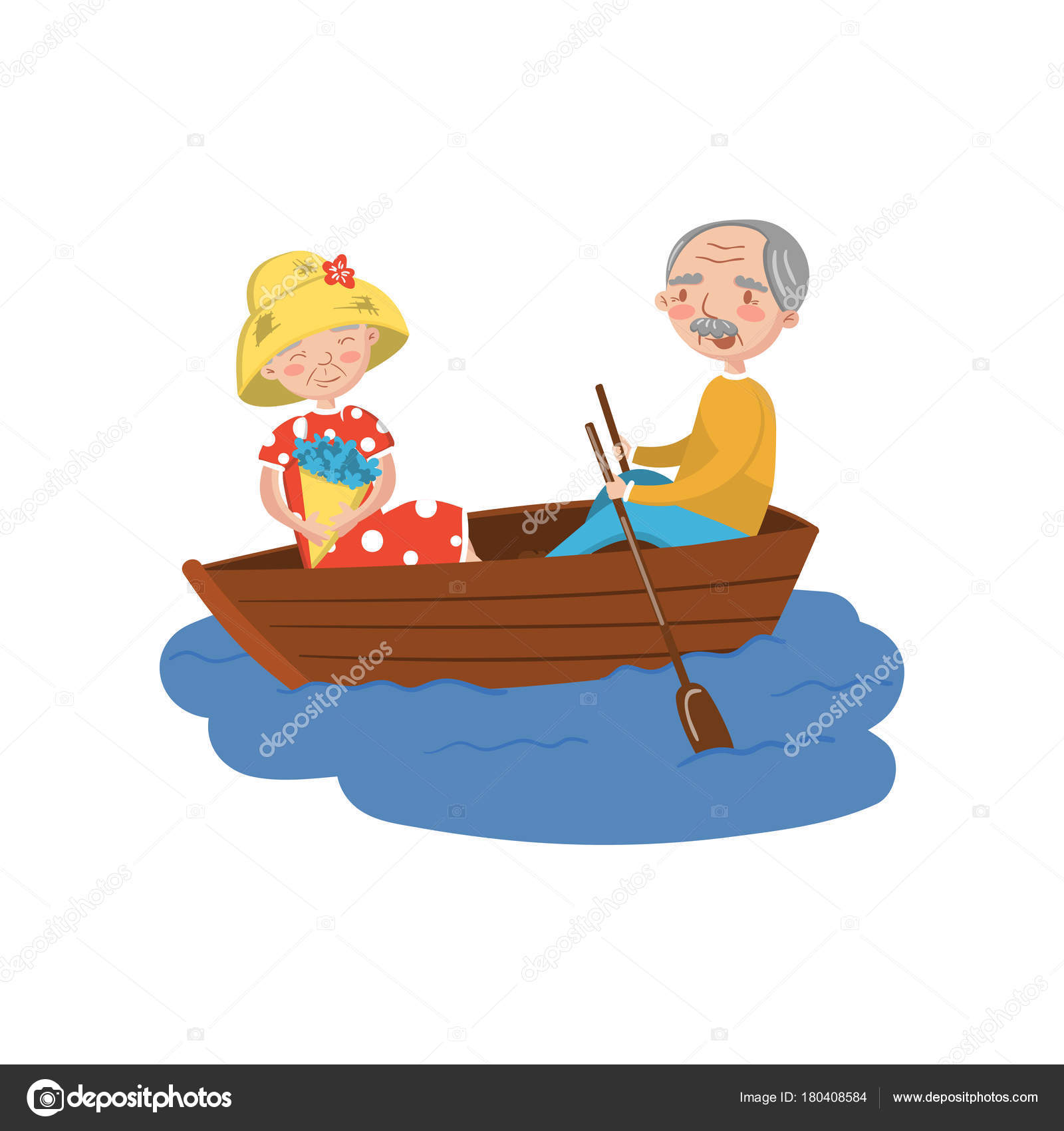 Happy Senior Couple Rowing A Boat On Lake Cartoon Vector Illustration Vector Image By C Happypictures Vector Stock 180408584