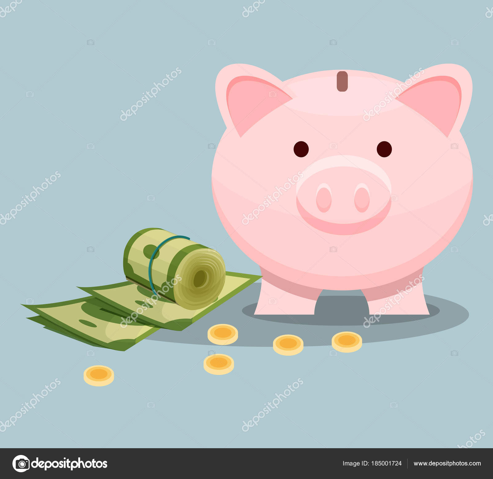 Dollar Bills Golden Coins And Pink Piggy Bank Concept Of - 
