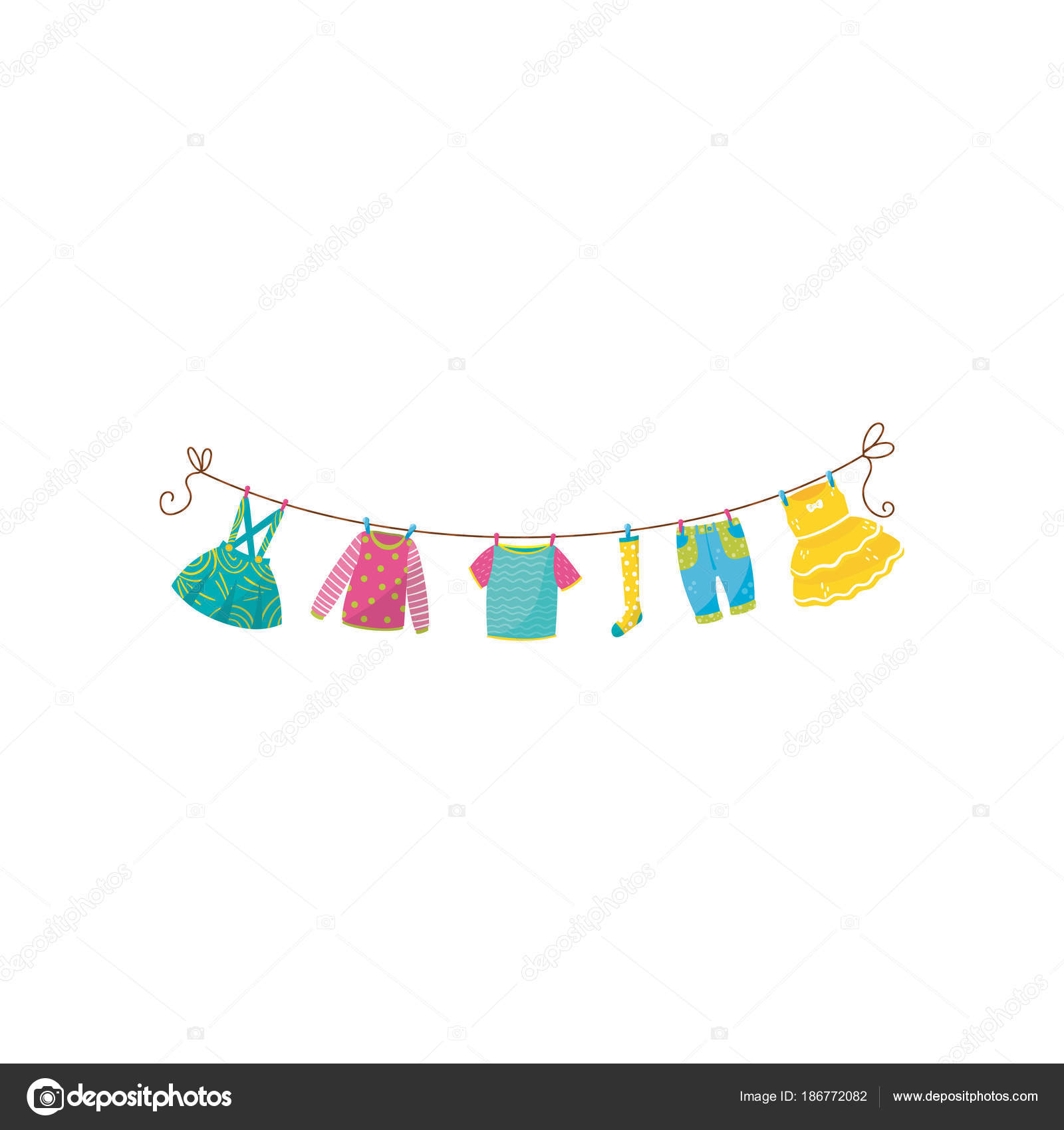 Flat vector set of children s clothes on rope skirt with ...