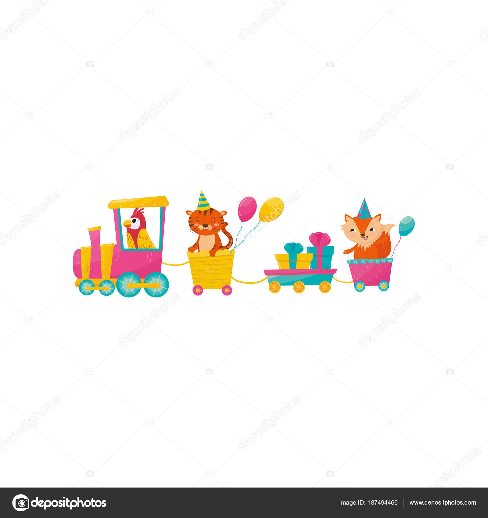 Scatole regalo in poco vagone Personaggi dei cartoni animati animale Pro to grafico colorato per stampa poster o cartolina d auguri