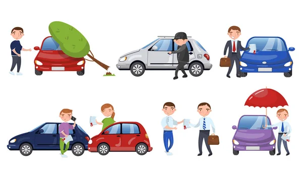 People Suffering From Different Car Accidents Vector Illustrations — Stock Illustration People Suffering From Different Car Accidents Vector Illustrations Royalty Free Stock Vectors
