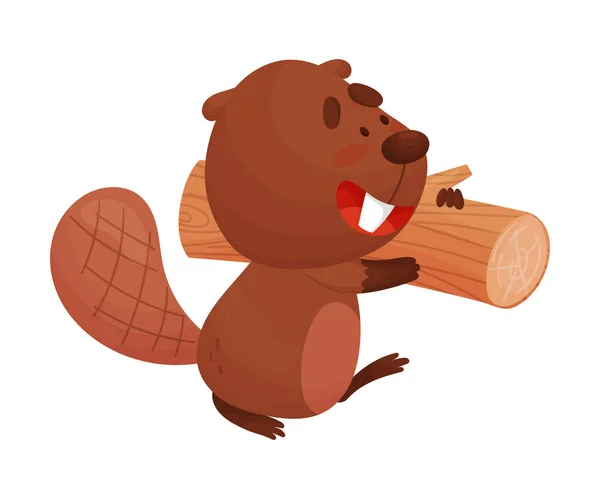 Busy Beaver Carrying Heavy Log for Building Dam Vector Illustration Royalty...