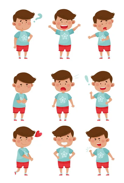 Emoji Boy with Different Face Expressions Like Puzzled and Scared Face Vector Set