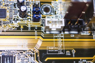 Makro içinde bilgisayar. Closeup bilgisayar bileşenlerinin çeşitli detayları.