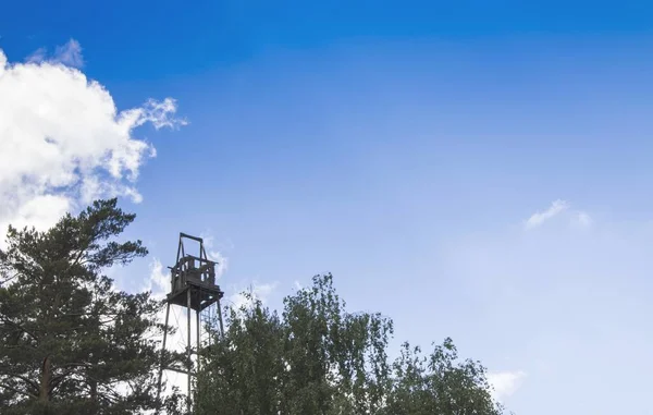 Antigua Torre Vigilancia Incendios Sobre Bosque Verde Contra Cielo Azul —  Fotos de Stock