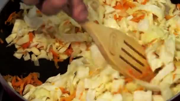 Matlagning bräserad kål blandar grönsaker — Stockvideo